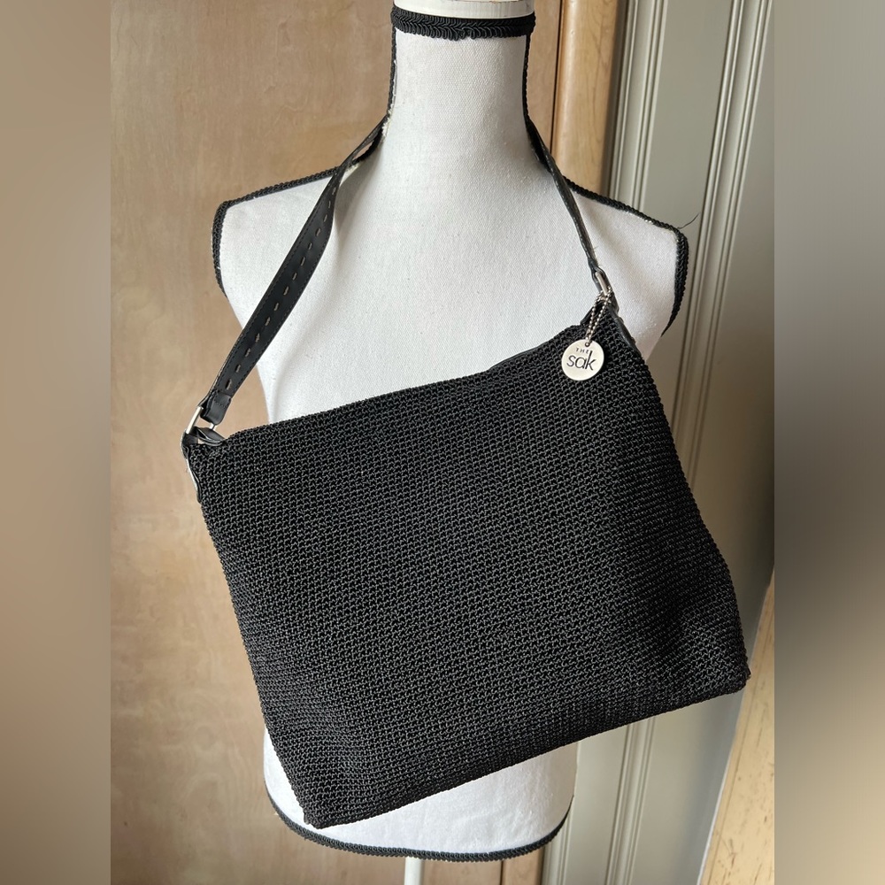 The Sak Black Hand Crochet with strap hobo style purse